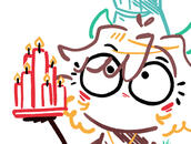 A cartoony version of me holding a cake made out of candles, drawn in an alternative style, by 1weirdError.